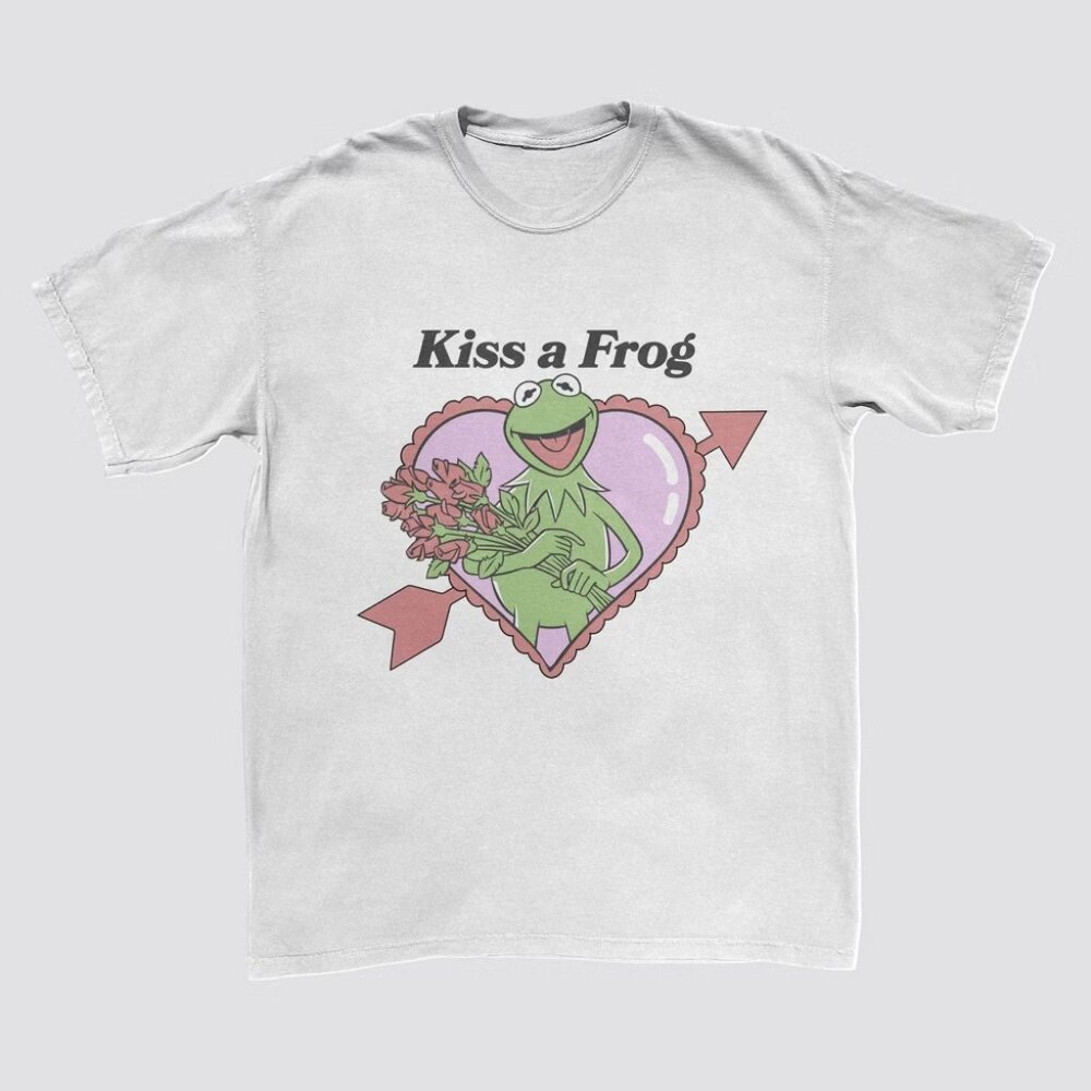 NEW Men's The Muppets Kermit Kiss Short Sleeve Crewneck T-Shirt - White